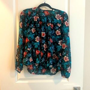 Loft long sleeve floral shell with ruffles